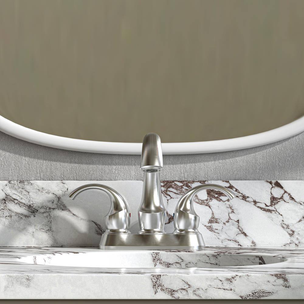 Brushed Nickel 4-Inch Centerset Double Handle Bathroom Faucet with Pop-Up Drain