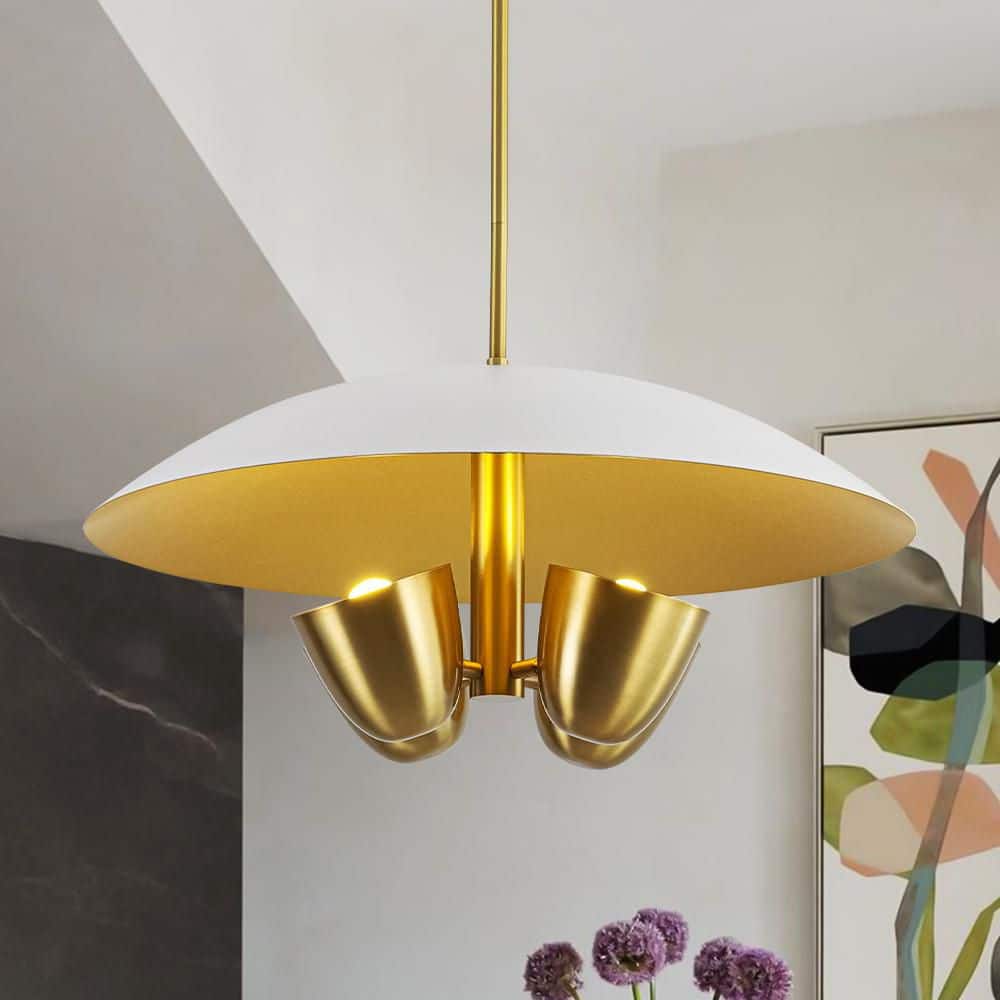 Y'INSP Orion 4-Light Mid-Century Gold and White Chandelier Hanging