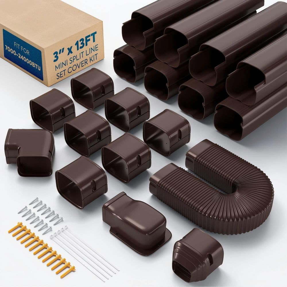 3 in. x 13 ft. Mini Split Line Set Cover, Flexible PP Duct Cover Kit, Decorative Line Hide for AC, HVAC, Brown price history on PriceWatchPro