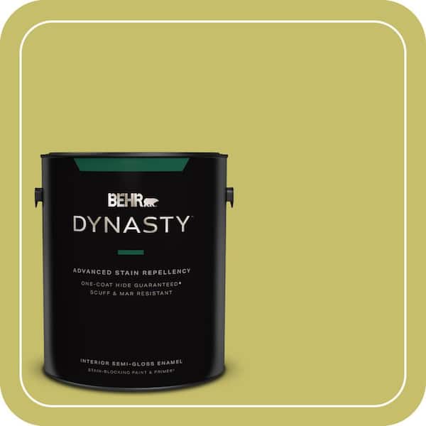 BEHR DYNASTY 1 gal. #P350-5 Go Go Lime Semi-Gloss Enamel Interior Stain-Blocking Paint & Primer