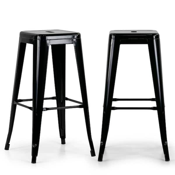 Glamour Home Barton 30 in. Black Backless Metal Bar Stool 2 (Set of Included)