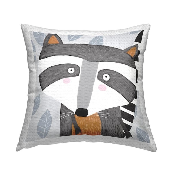 Stupell Industries Fun Raccoon Leaf Pattern Grey Square Outdoor Throw Pillow