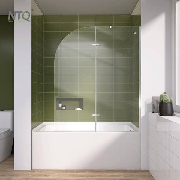 NTQ 48 in. W x 58 in. H Frameless Pivot Fold Bathtub Shower