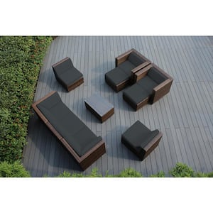 Mixed Brown 10-Piece Wicker Patio Seating Set with Sunbrella Coal Cushions