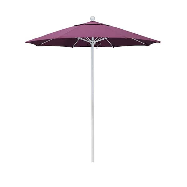 California Umbrella 7.5 ft. White Aluminum Commercial Market Patio Umbrella with Fiberglass Ribs and Push Lift in Iris Sunbrella