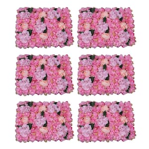 6-Pieces 23.62 in. x 15.74 in. Pink Artificial Peony Flower Wall Panel Hedge