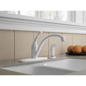 Collins Single-Handle Standard Kitchen Faucet with Side Sprayer in White