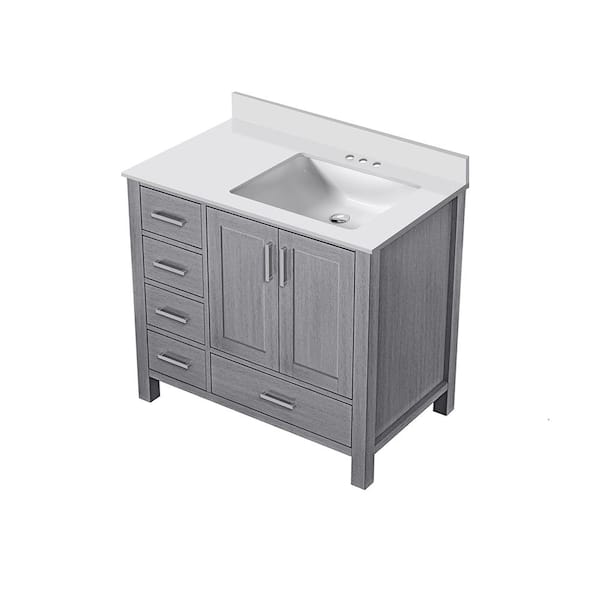 Jacques 36 in. W x 22 in. D Right Offset Distressed Grey Bath Vanity and Cultured Marble Top