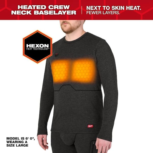 Men's Large REDLITHIUM USB Cordless Merino Wool Black Baselayer Top w/ (1) 2.5 Ah Battery and USB Charger