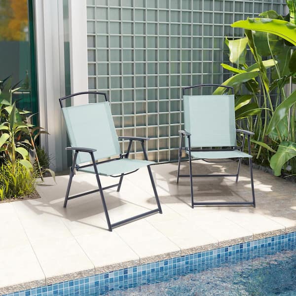 Pellebant Green Textilene Fabric Metal Folding Chair (Set of 2)