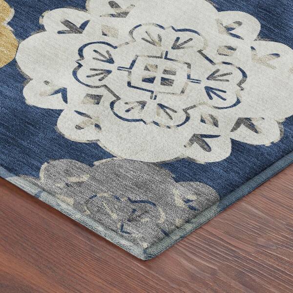 Mayfield Premium Machine Washable Abstract AMF2353 Navy 3 ft. x 5 ft. Area Rug