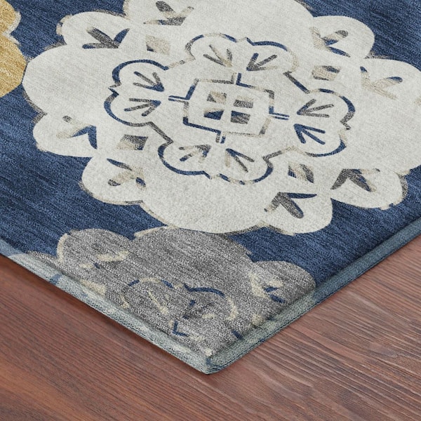 Mayfield Premium Machine Washable Abstract AMF2353 Navy 9 ft. x 12 ft. Area Rug