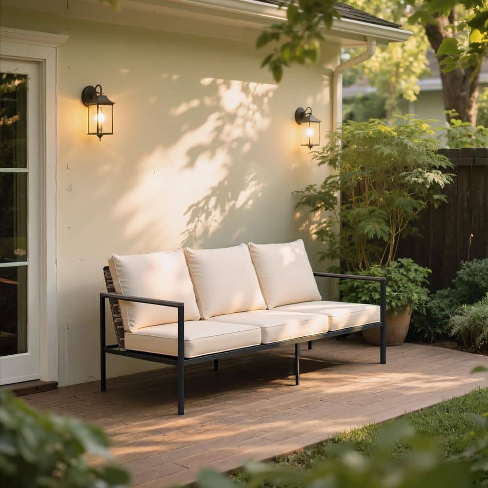 Wicker Outdoor 3-Seater Patio Sofa Couch with Beige Cushions price history on PriceWatchPro
