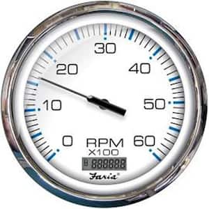 Chesapeake Stainless Steel Tachometer with Hourmeter (6000 RPM) Gas - 5 in., White