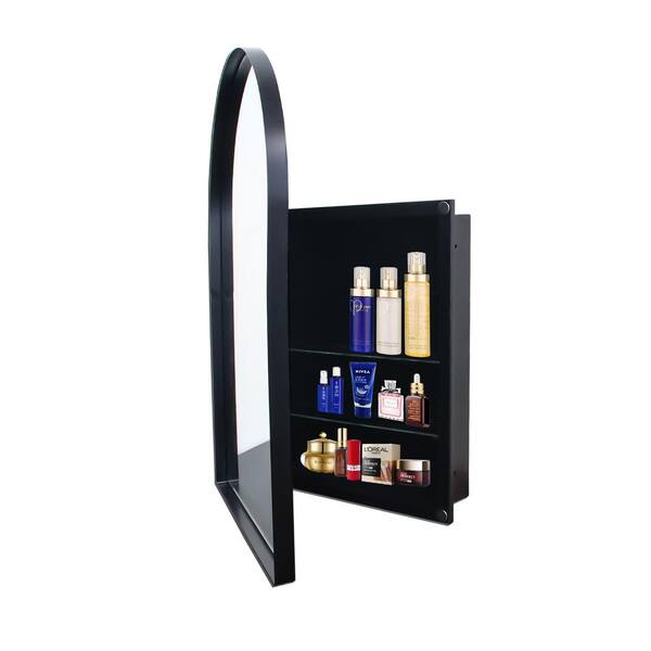 Unbranded 24 in. W x 36 in. H Arched Matte Black Metal Framed Medicine Cabinet with Mirror, Adjustable Shelves for Bathroom