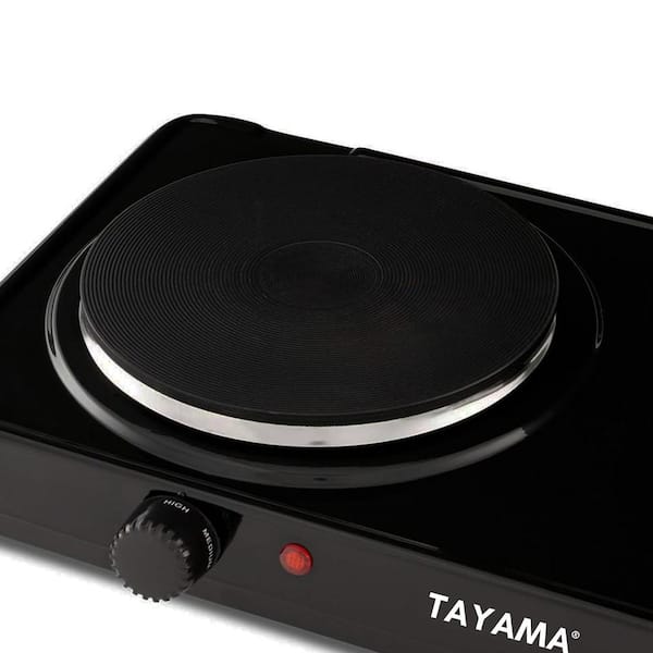 Tayama 2-Burner 6.5 in. and 6 in. Dual Black Diecast Hot Plate 
