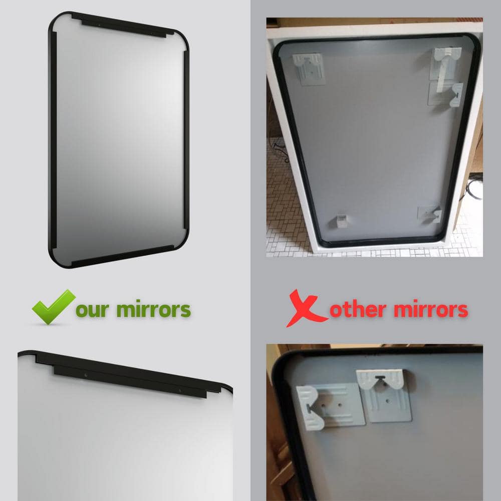 Large Matte Black Rectangular Metal Framed Vanity Mirror