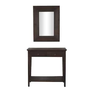 23 in. Brown Extra Large Rectangle Wood 2-Drawers and 1-Shelf Console Table with Mirror (2-Pieces)
