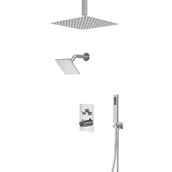 Crozet Thermostatic 7-Spray Ceiling Mount Dual Fixed and Handheld Shower Head Shower Faucet 2.5 GPM in Polished Chrome