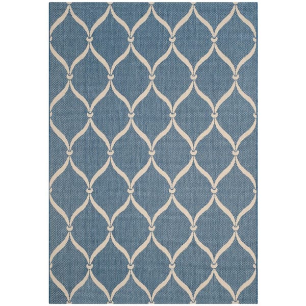 SAFAVIEH Courtyard Blue/Beige Doormat 2 ft. x 4 ft. Trellis Indoor/Outdoor Area Rug