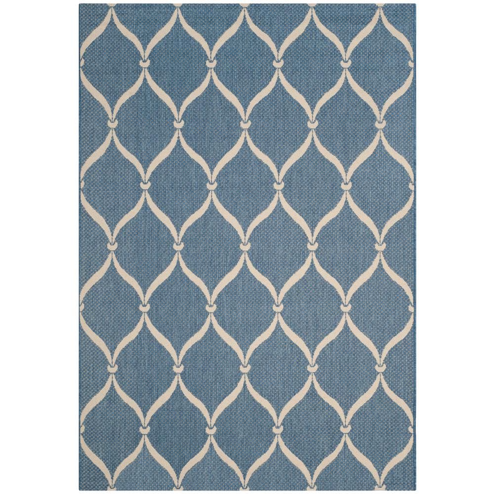 Blue and Beige Geometric Indoor/Outdoor Area Rug 2'7" x 5'