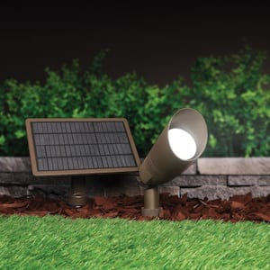 OneSync Landscape 300 Lumen Bronze Solar Integrated LED Outdoor Spotlight w/Dusk-To-Dawn Adj Head Panel CCT+RGB Wireless