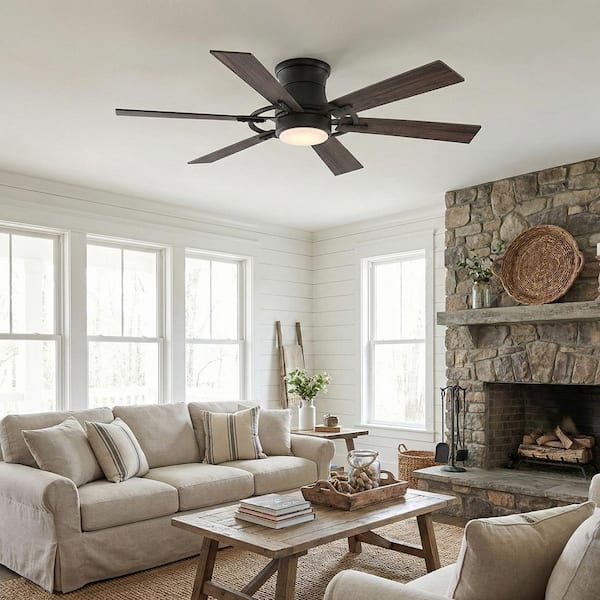 Makenna 52 in. White Color Changing Integrated Indoor LED Matte Black Ceiling Fan with Remote Powered by Hubspace