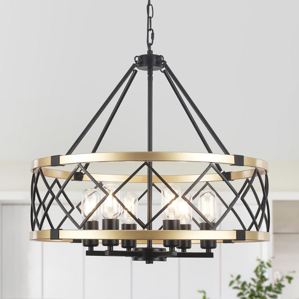 6-Light Black & Gold Vintage Round Drum Chandelier Hanging Pendant Lighting for Foyer Kitchen Island price history on PriceWatchPro