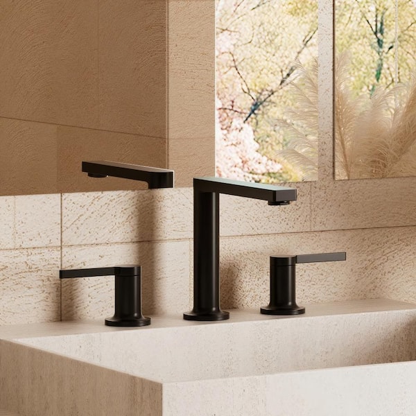 TINIAN 8 in. Widespread Double Handles Bathroom Faucet in Matte Black Valve Included (1-Pack)