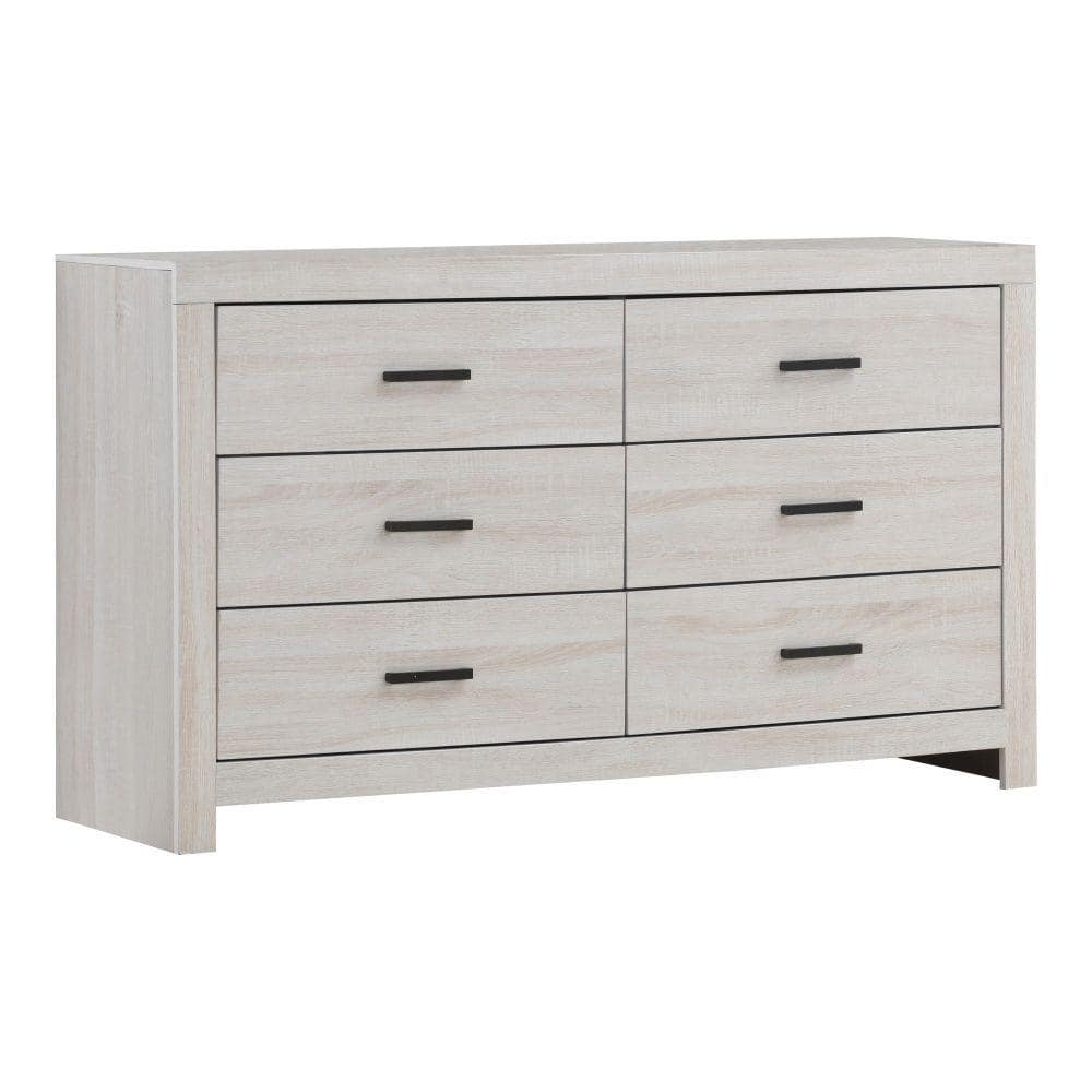 58.5 in. White 6-Drawer Wooden Dresser Without Mirror