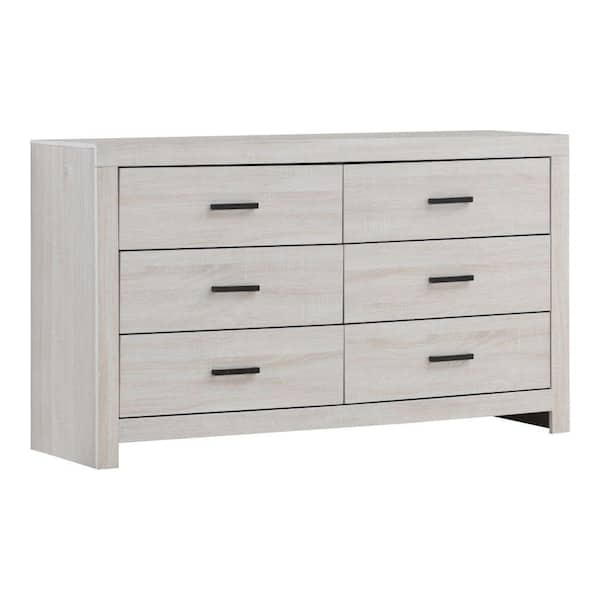Benjara 58.5 in. White 6-Drawer Wooden Dresser Without Mirror