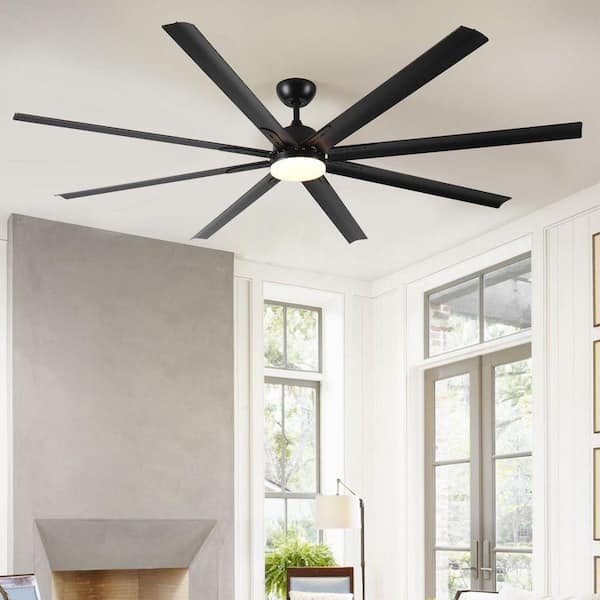 Tervo 84 in. Indoor/Outdoor Matte Black Downrod and Angled Mount Industrial Ceiling Fan with Remote Control Included