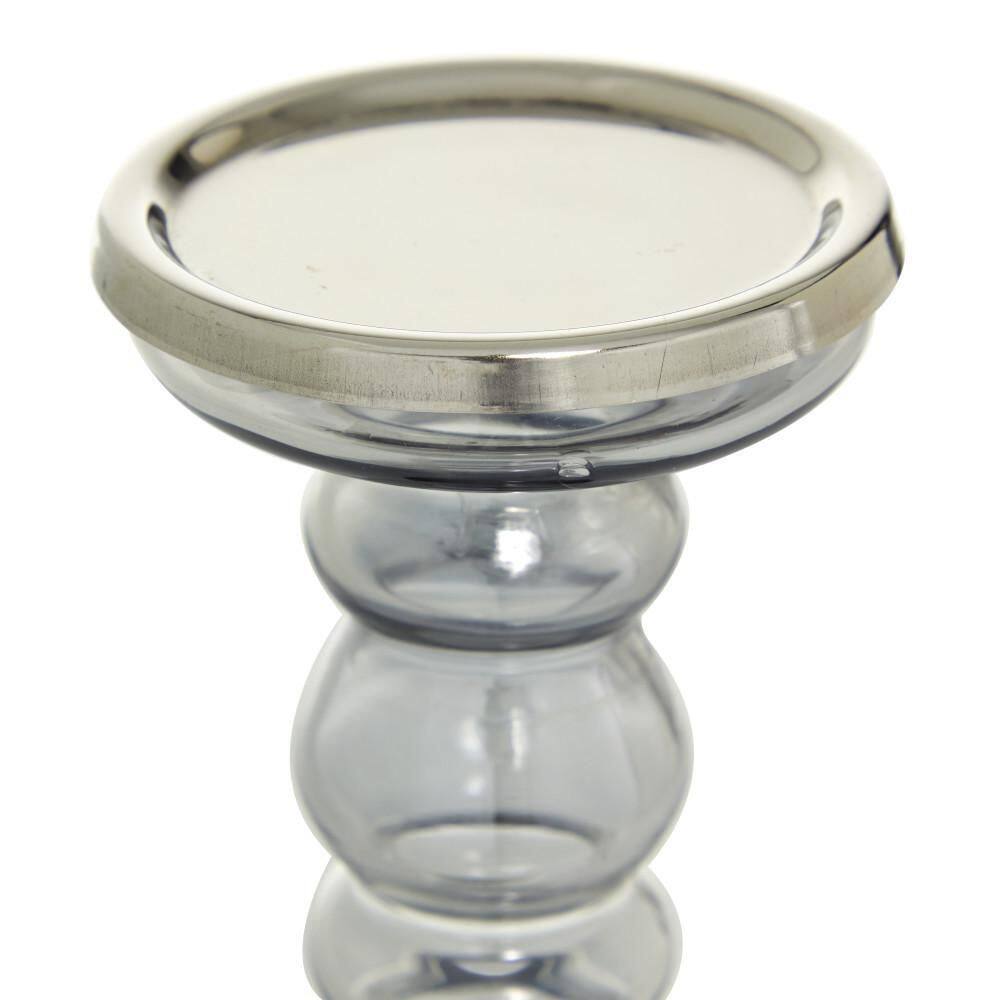 Elegant Gray Glass & Wood Hurricane Candle Holder Set, 14"H