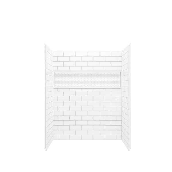 NexTile 60 in. W x 32 in. D x 74 in. H Four-Piece Direct-to-Stud Composite Alcove Subway Tile Shower Wall Kit in White