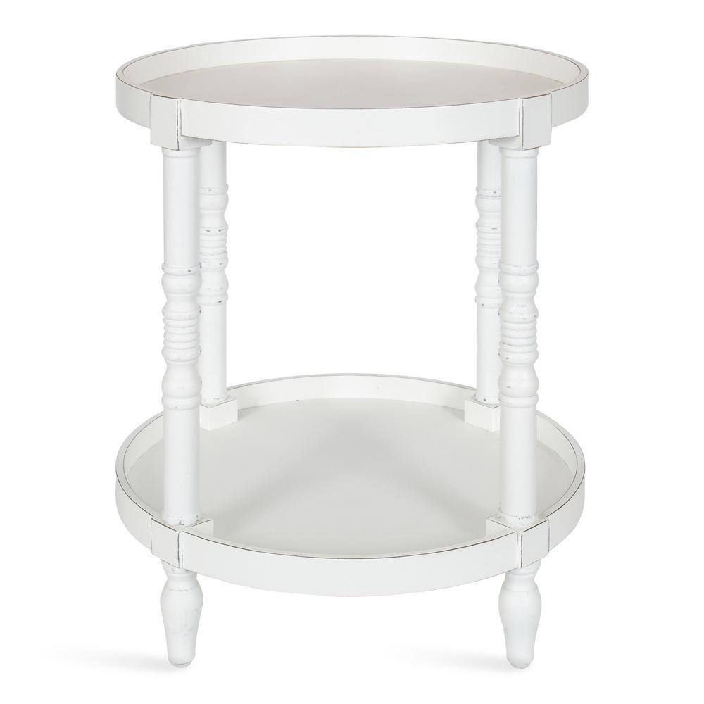 Bellport 22.5" Rustic White Round Wooden Side Table with Shelf