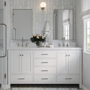 Cambridge 67 in. W x 22 in. D x 36 in. H Double Bath Vanity in White with Pure White Qt. Top with White Basins