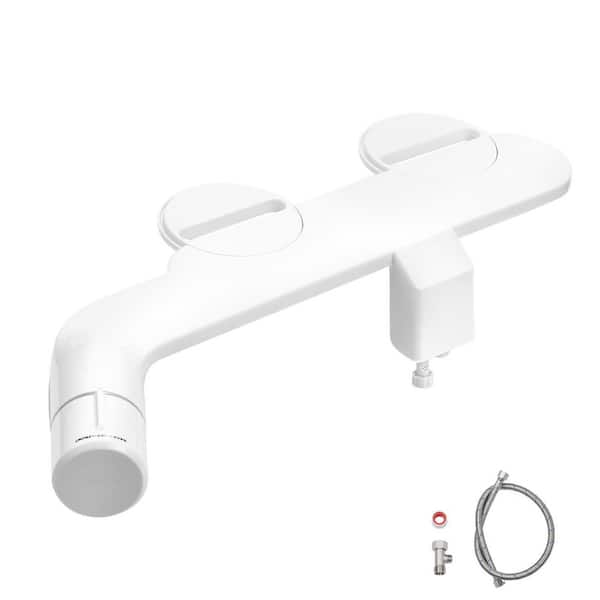 Non-Electric Attachable Bidet System Bidet Attachment for Toilet, Dual Nozzles, Adjustable Cold Water Pressure, White