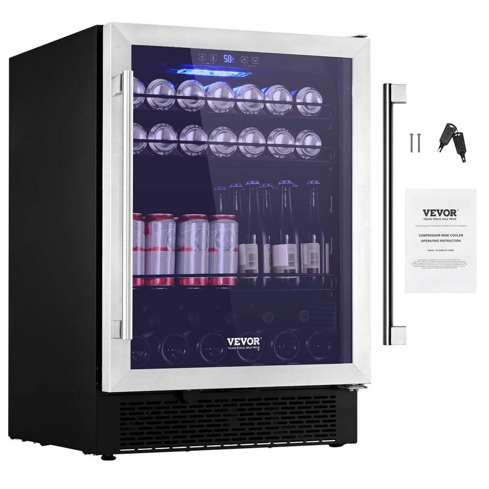 Black Stainless Steel Freestanding Beverage Refrigerator with Interior Lighting