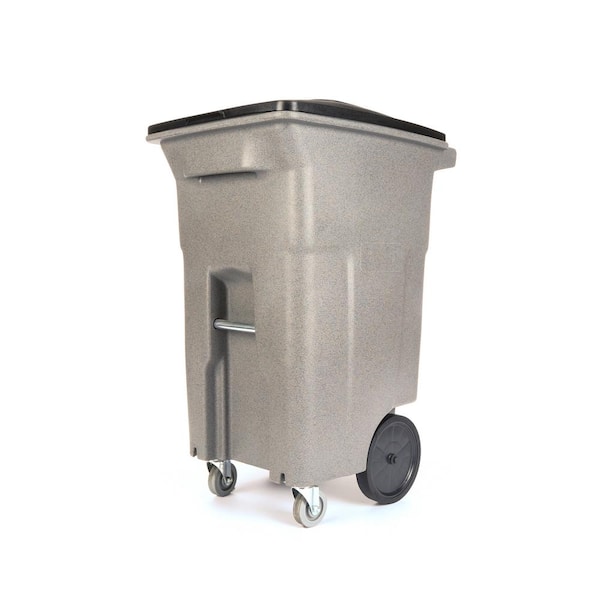 Toter 64 Gallon Graystone Trash Can with Wheels and Lid (2 Caster Wheels 2 Stationary Wheels)