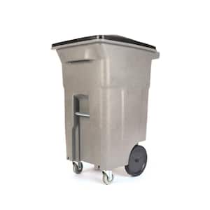 64 Gallon Graystone Trash Can with Wheels and Lid (2 Caster Wheels 2 Stationary Wheels)