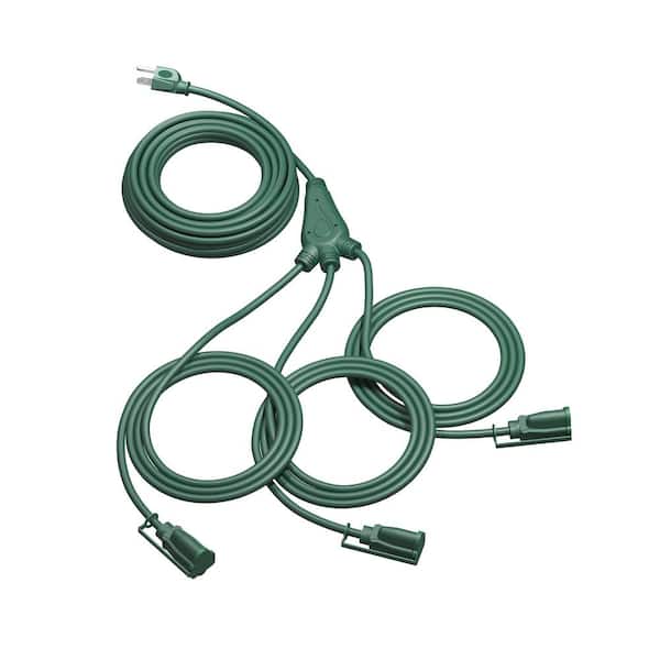 DEWENWILS 40 ft. 16/3C SJTW Outdoor Extension Cord 1 to 3 Splitter with 3-Prong Outlets Plugs, Green