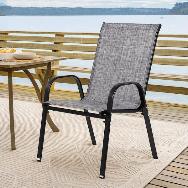 Tenleaf Outdoor Dining Chair Lounge Chair Armchair in Gray with Breathable Textilene Fabric Set of 2