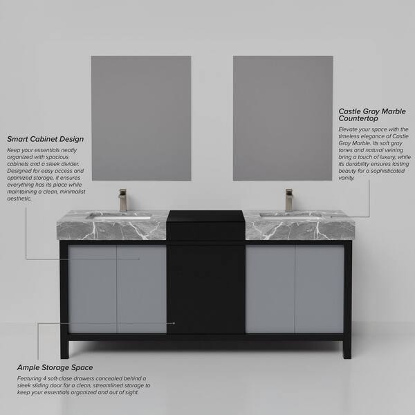 Lexora Zilara 72 in W x 22 in D Black and Grey Double Bath Vanity