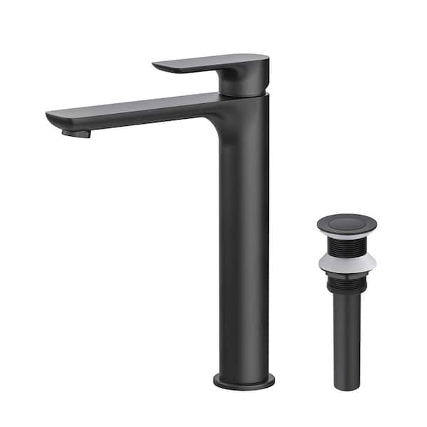 Single Handle Lever Handle Single Hole Bathroom Sink Faucet with Supply Lines and Pop-Up Drain in Matte Black