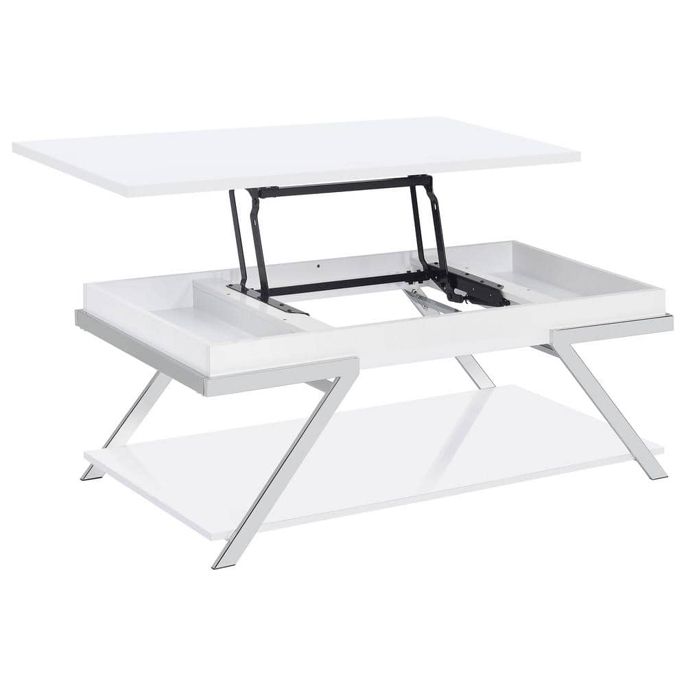 White High Gloss Rectangular Lift-Top Coffee Table with Storage