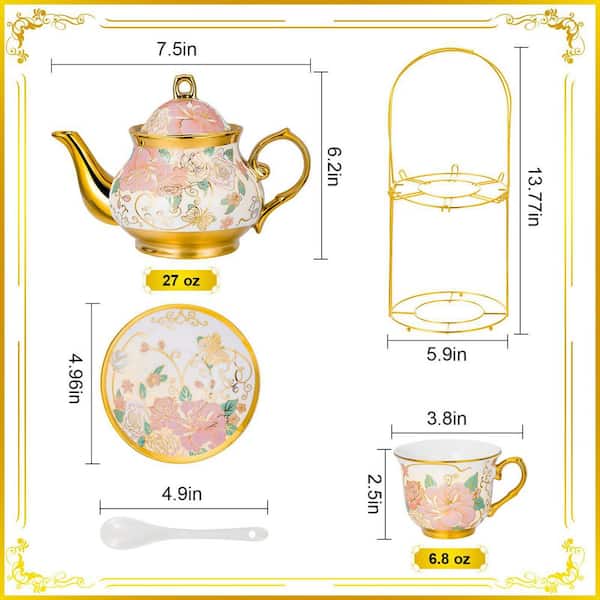 Porcelain Tea Set in Basket, Purple Dancer