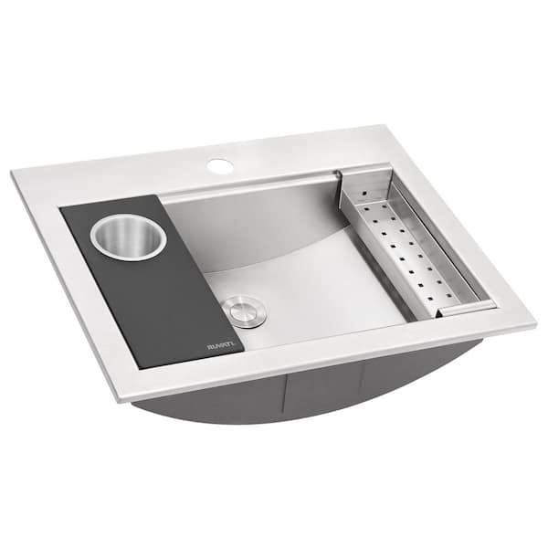 Brenna 21 in. x 17 in. Drop-In Bathroom Sink in Stainless Steel with Tray, Colander, and Pop-Up Drain