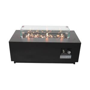 42 in. 50,000 BTU Rectangular Steel Gas Outdoor Patio Fire Pit Table with Lid in Black