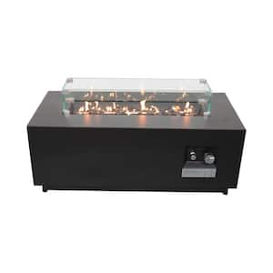 42 in. 50,000 BTU Rectangular Steel Gas Outdoor Patio Fire Pit Table with Lid in Black