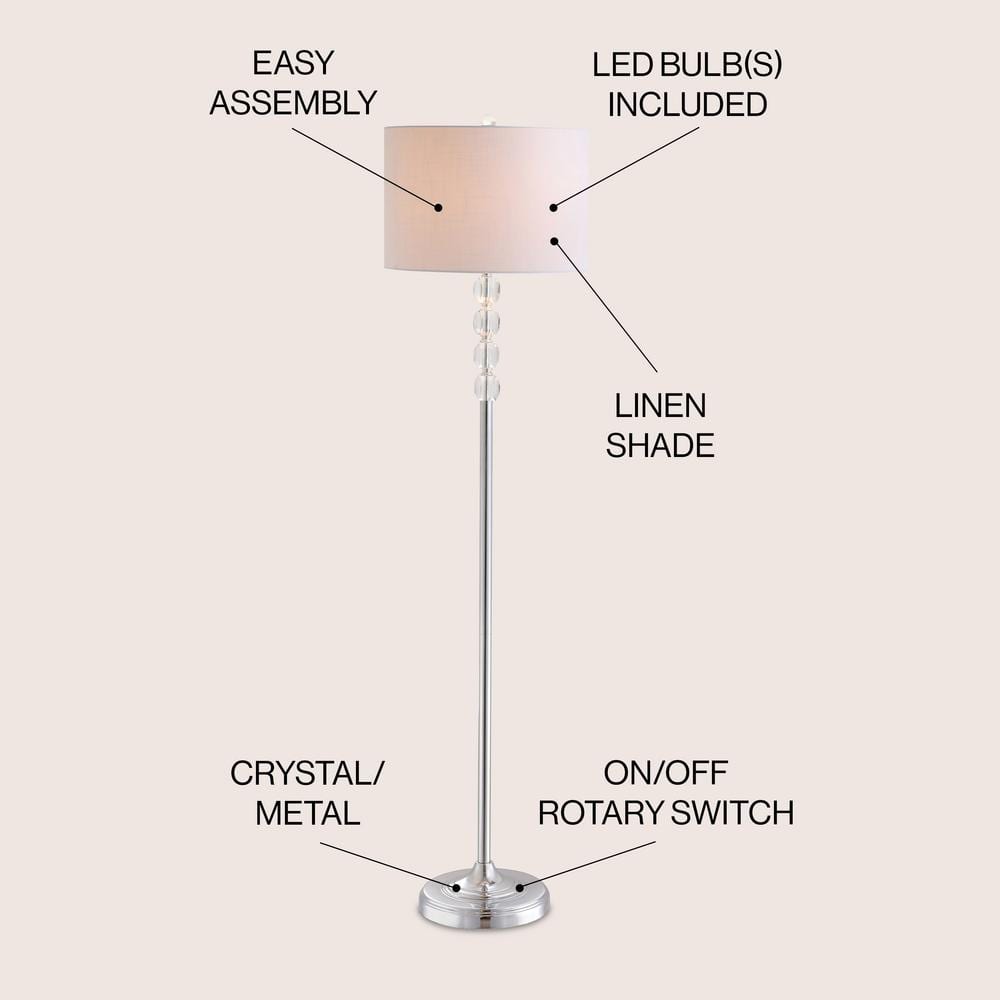 Aubrey Transitional Glam 59.5" White Linen Shade Crystal Floor Lamp